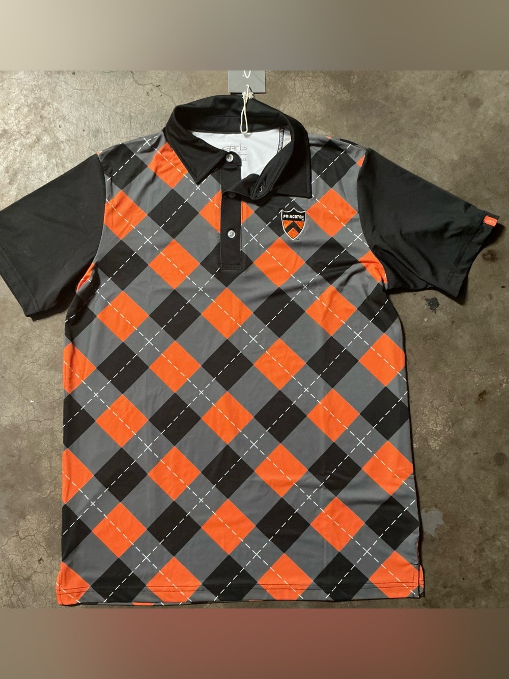Princeton Orange & Black Argyle Polo Shirt NWT Small